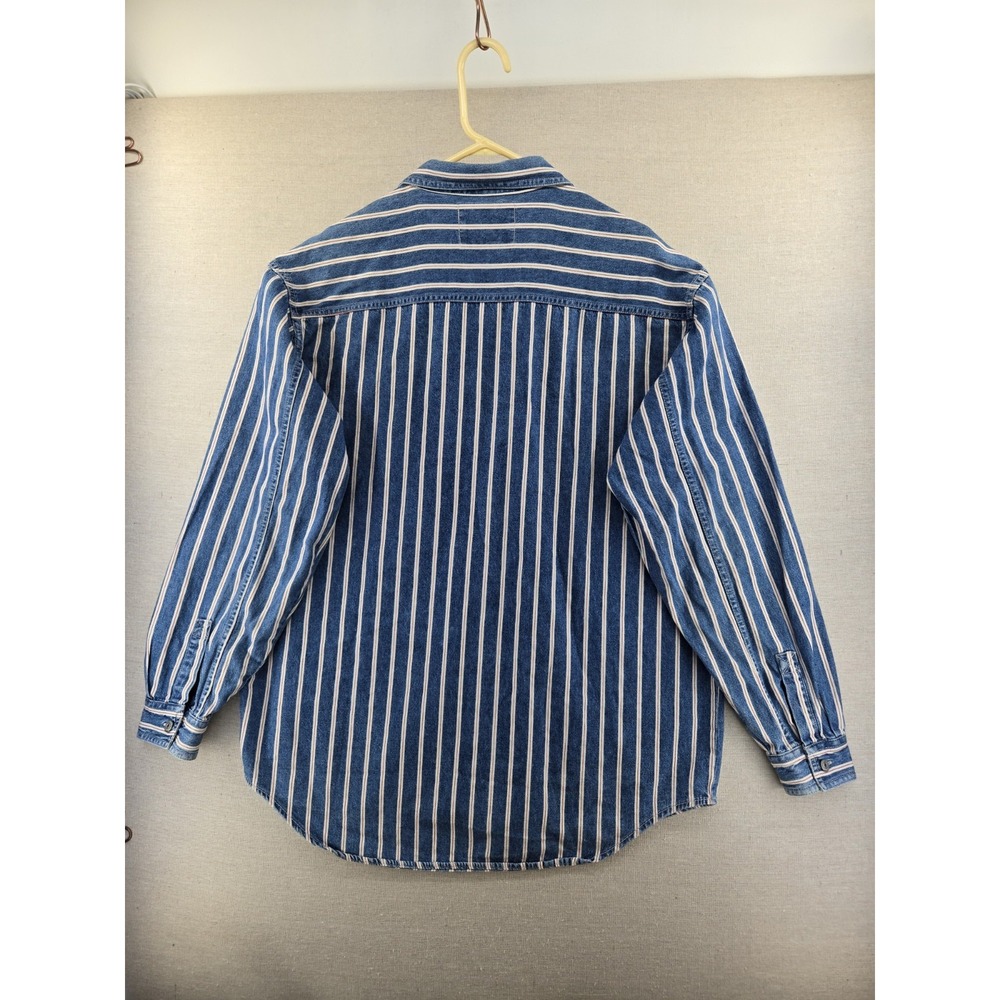 Vtg Levis Shirt Men Large Stripe Redline "Selvedge" Metal Button Denim - Picture 5 of 8